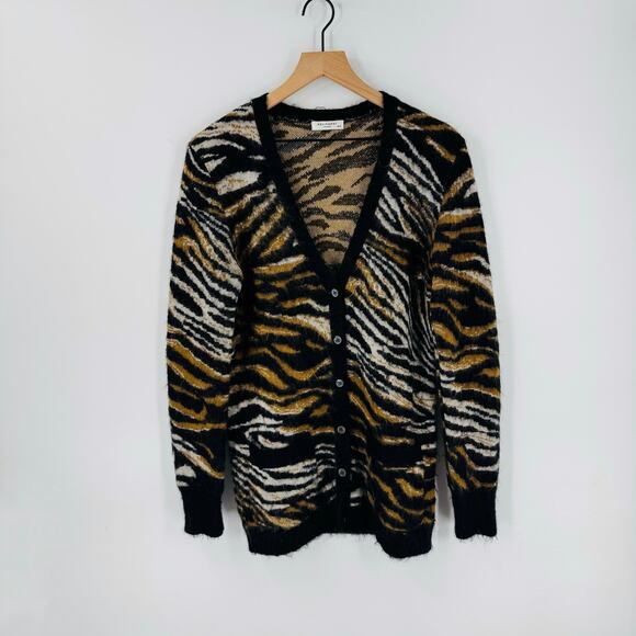 Equipment Femme Mohair Wool Blend Animal Print Longline Cardigan M - Picture 1 of 7